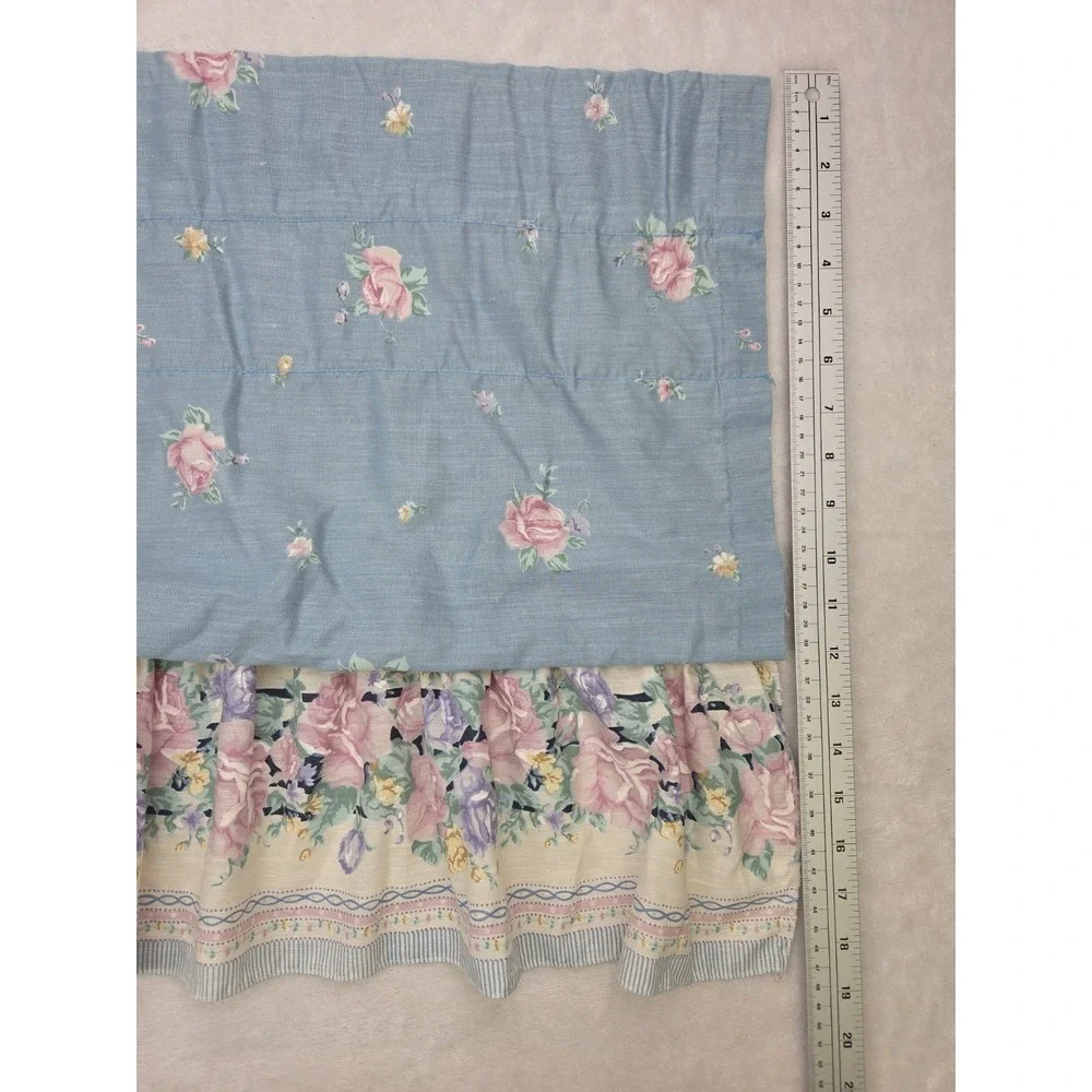 2 Vintage 1980s Floral Curtain Valances Ruffled Country Blue JCP 19x78